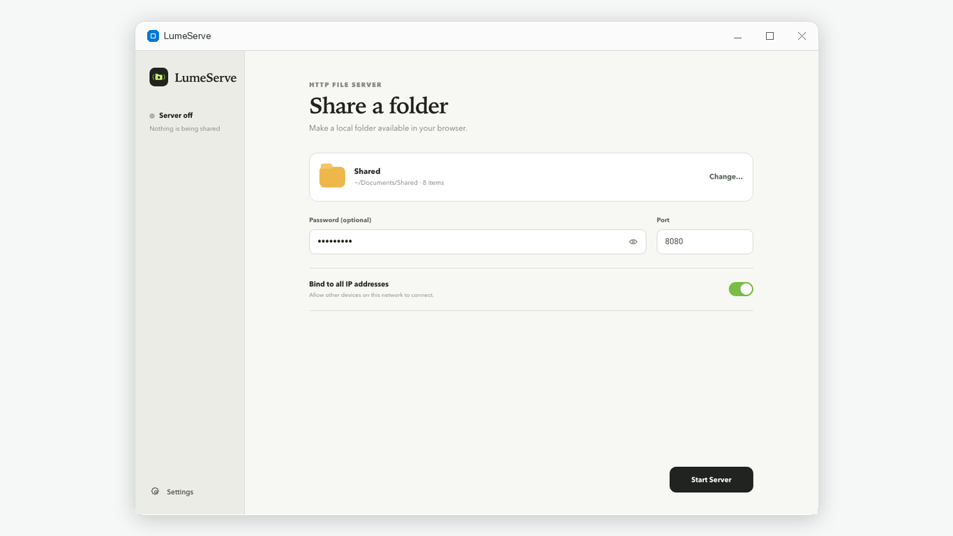 LumeServe: Local HTTP File Server