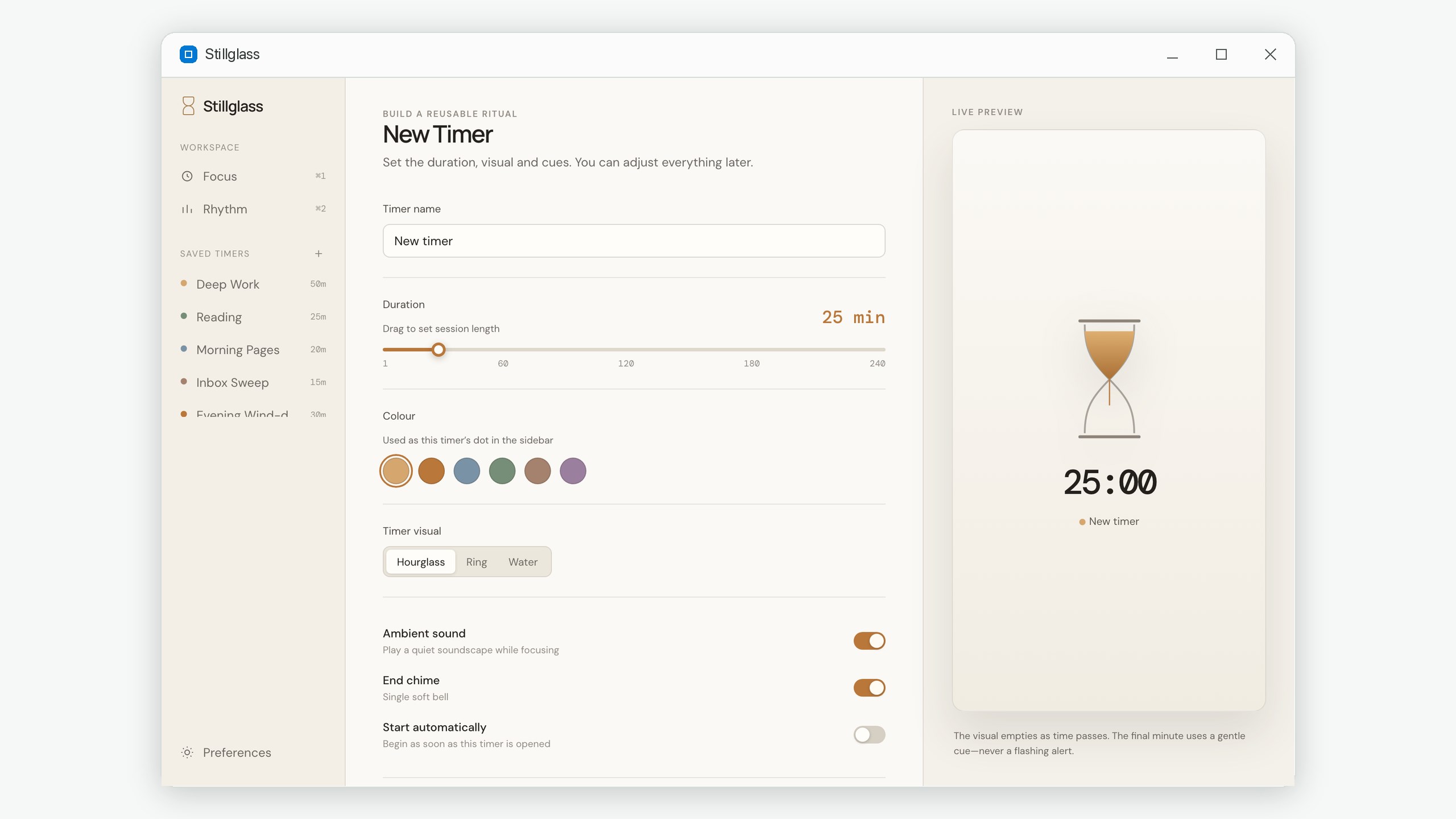 Stillglass: Visual Focus Timer