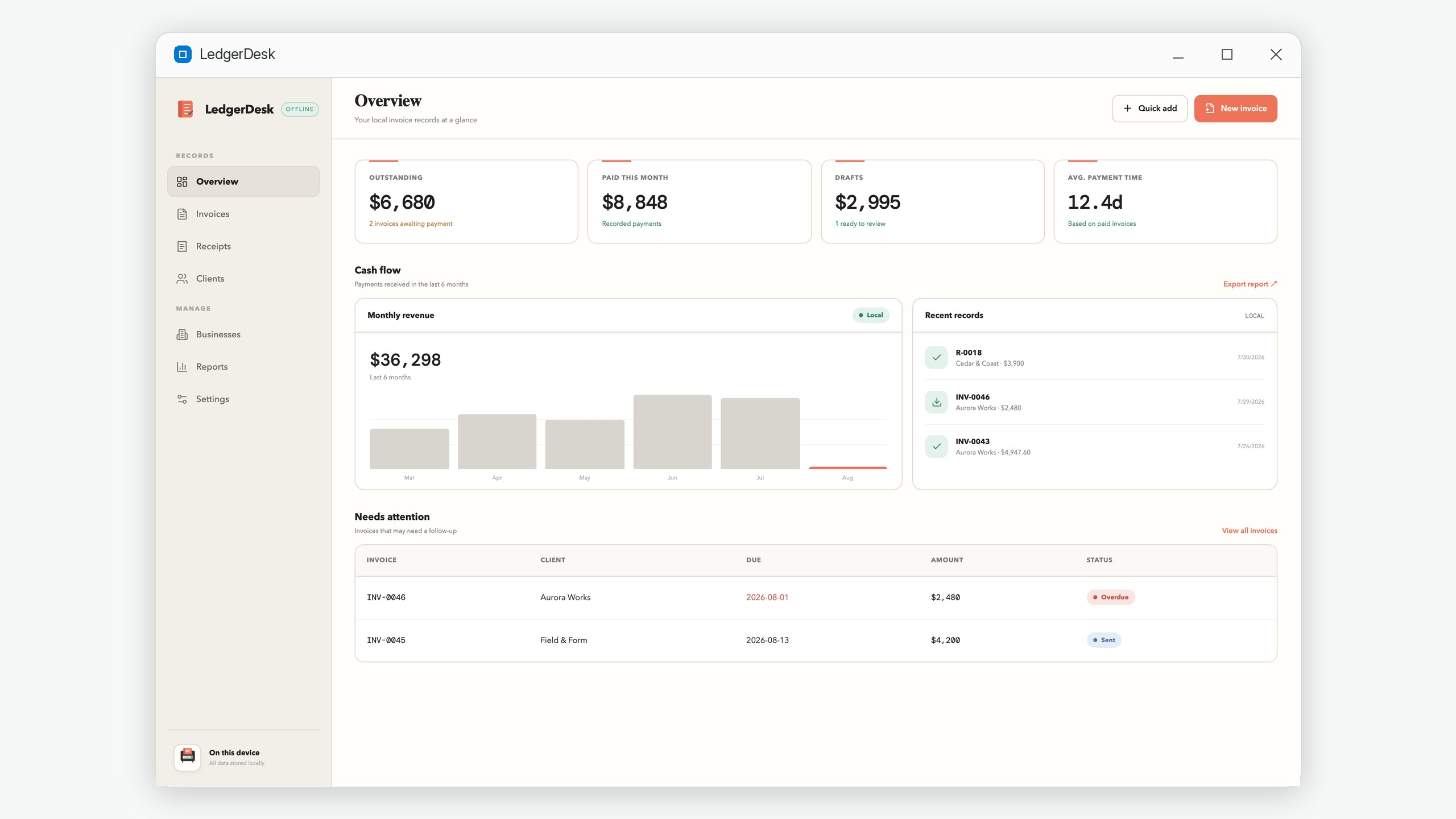 LedgerDesk: Invoices & Receipts