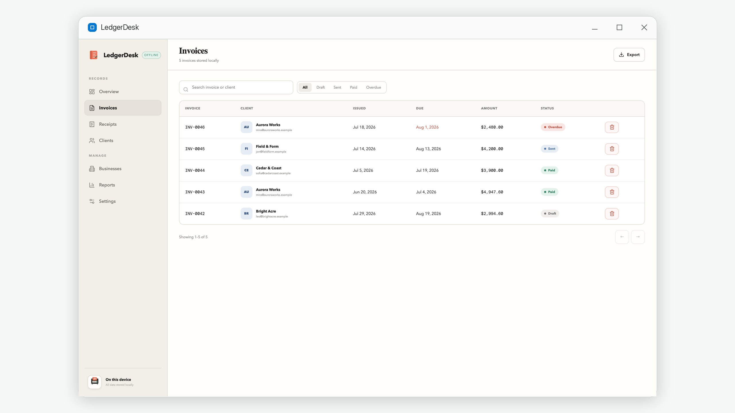 LedgerDesk: Invoices & Receipts