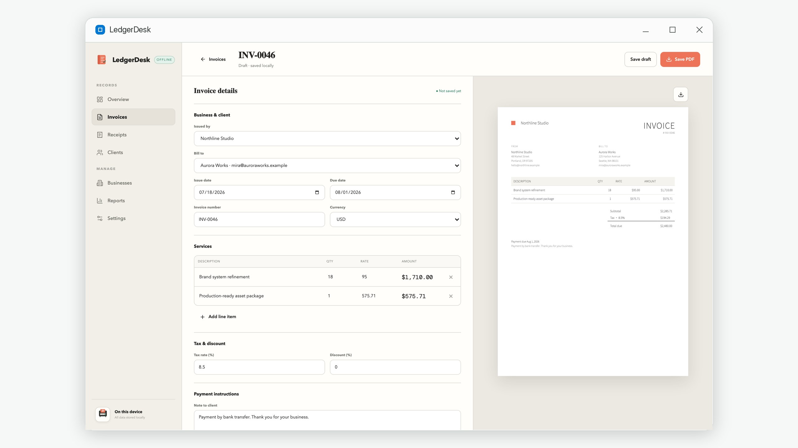 LedgerDesk: Invoices & Receipts