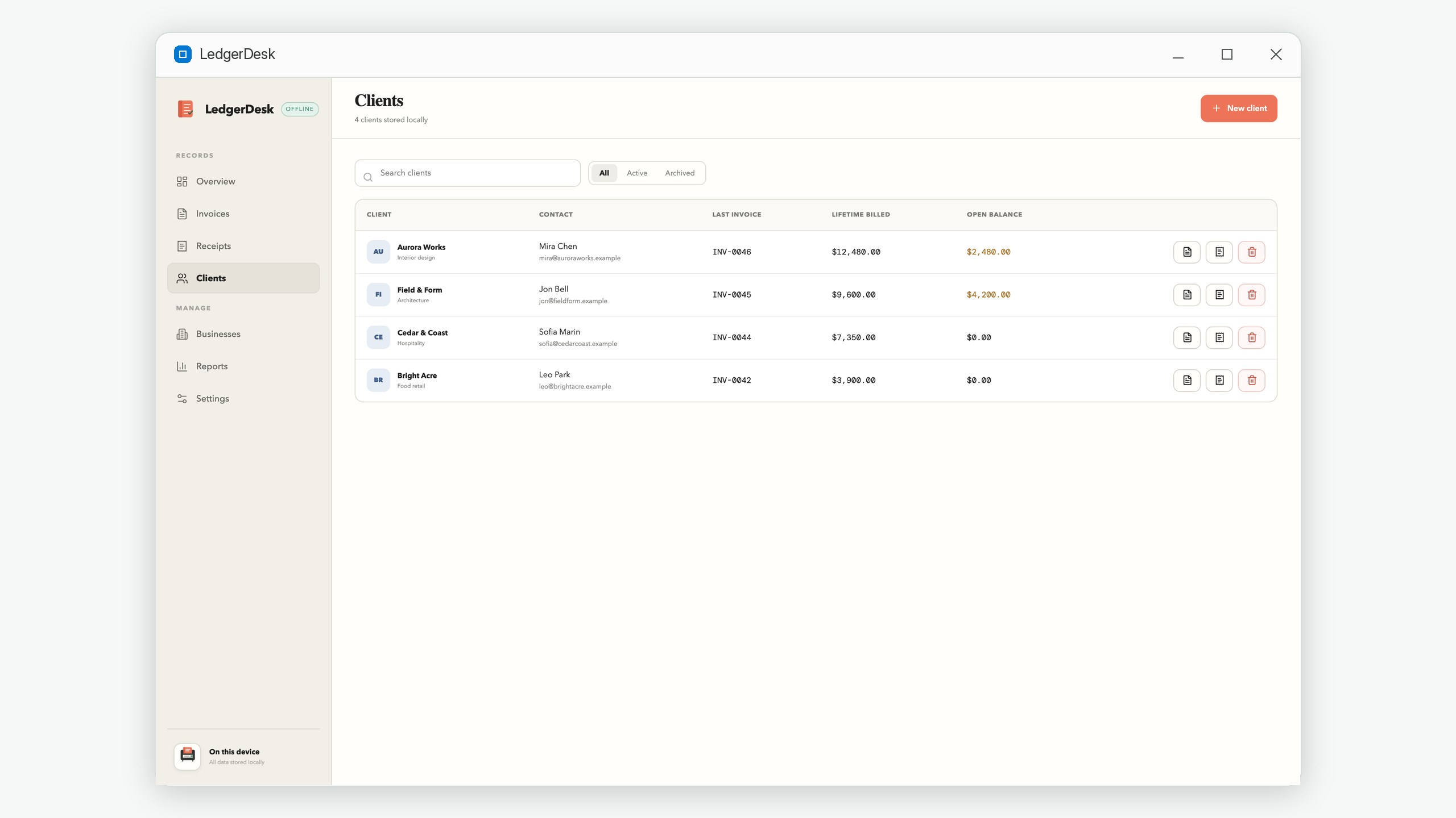 LedgerDesk: Invoices & Receipts