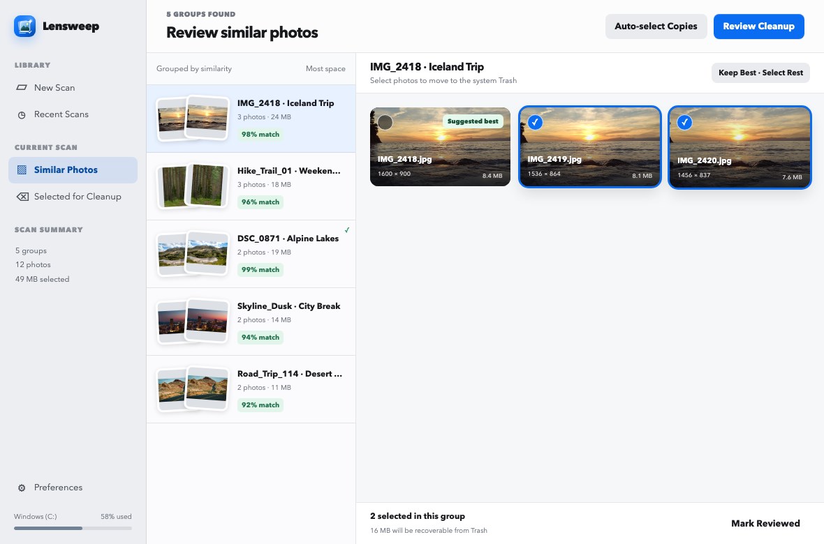 Lensweep: Duplicate Photo Cleaner