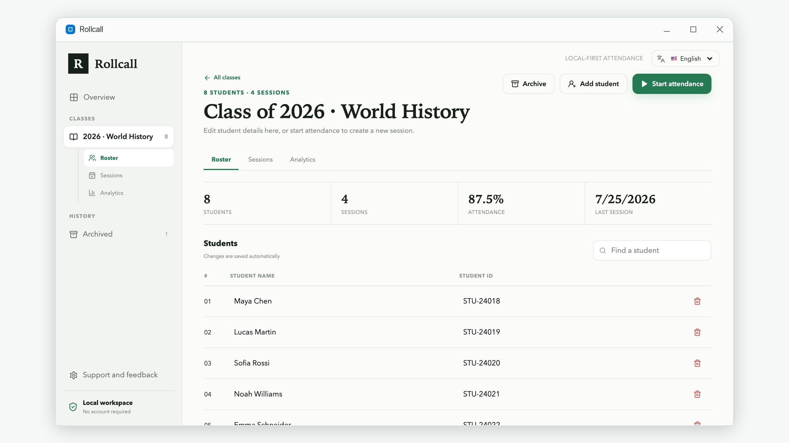 Rollcall: Class Attendance Manager