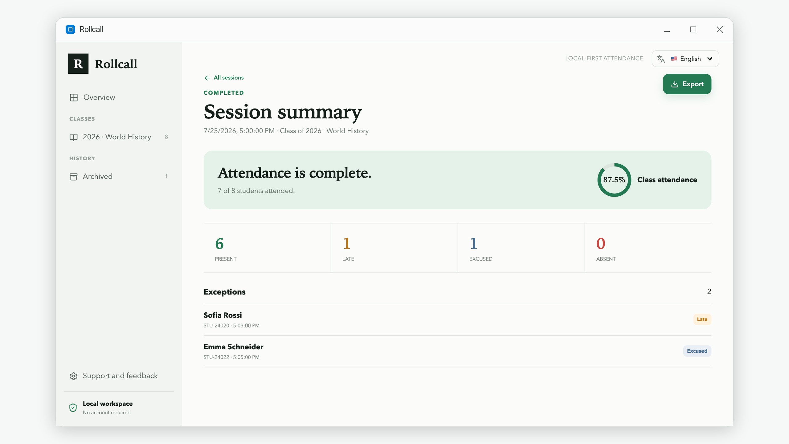 Rollcall: Class Attendance Manager