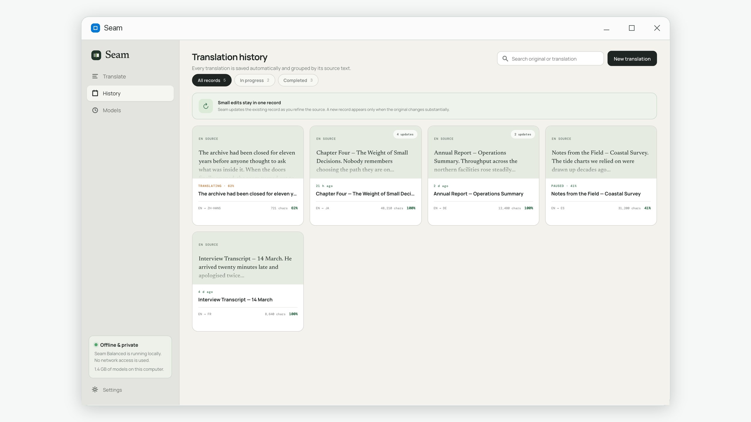 Seam: Offline AI Translator