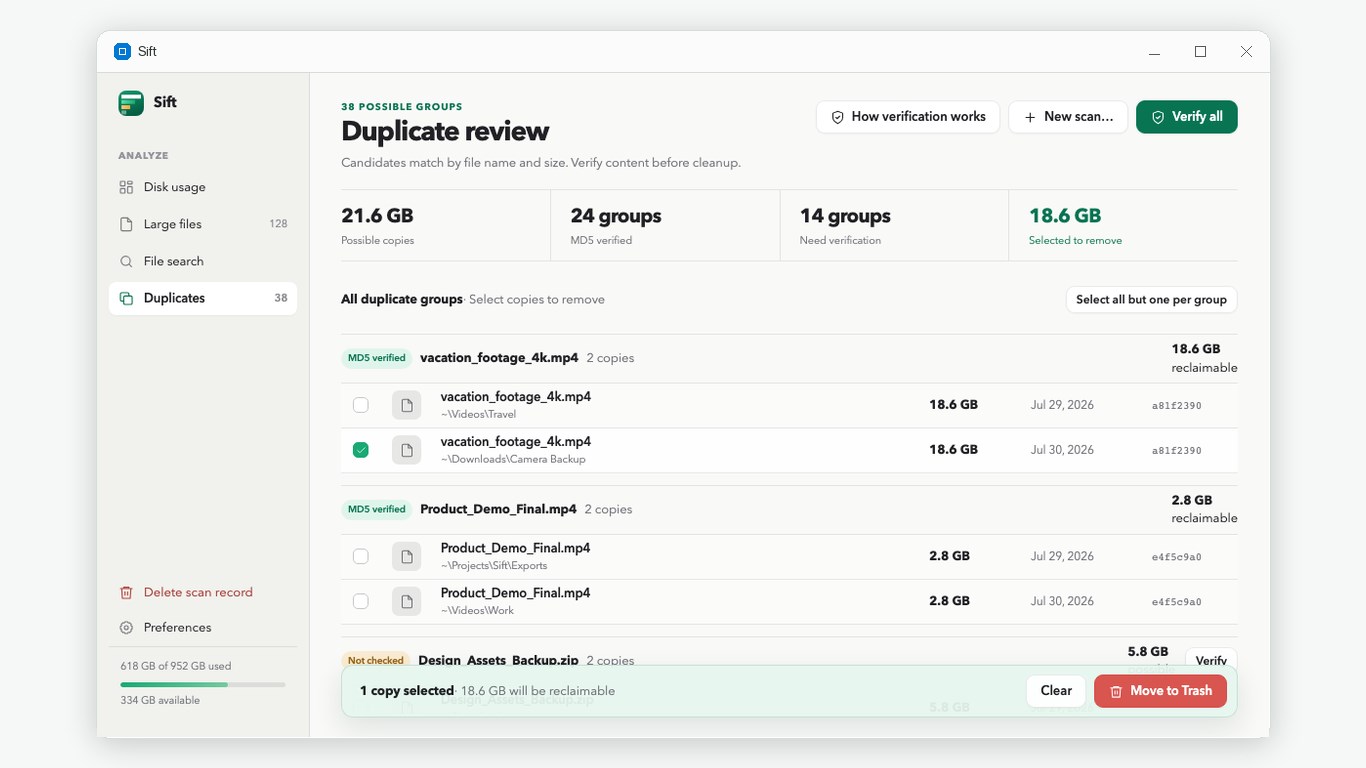 Sift: Disk Space & Duplicate Finder