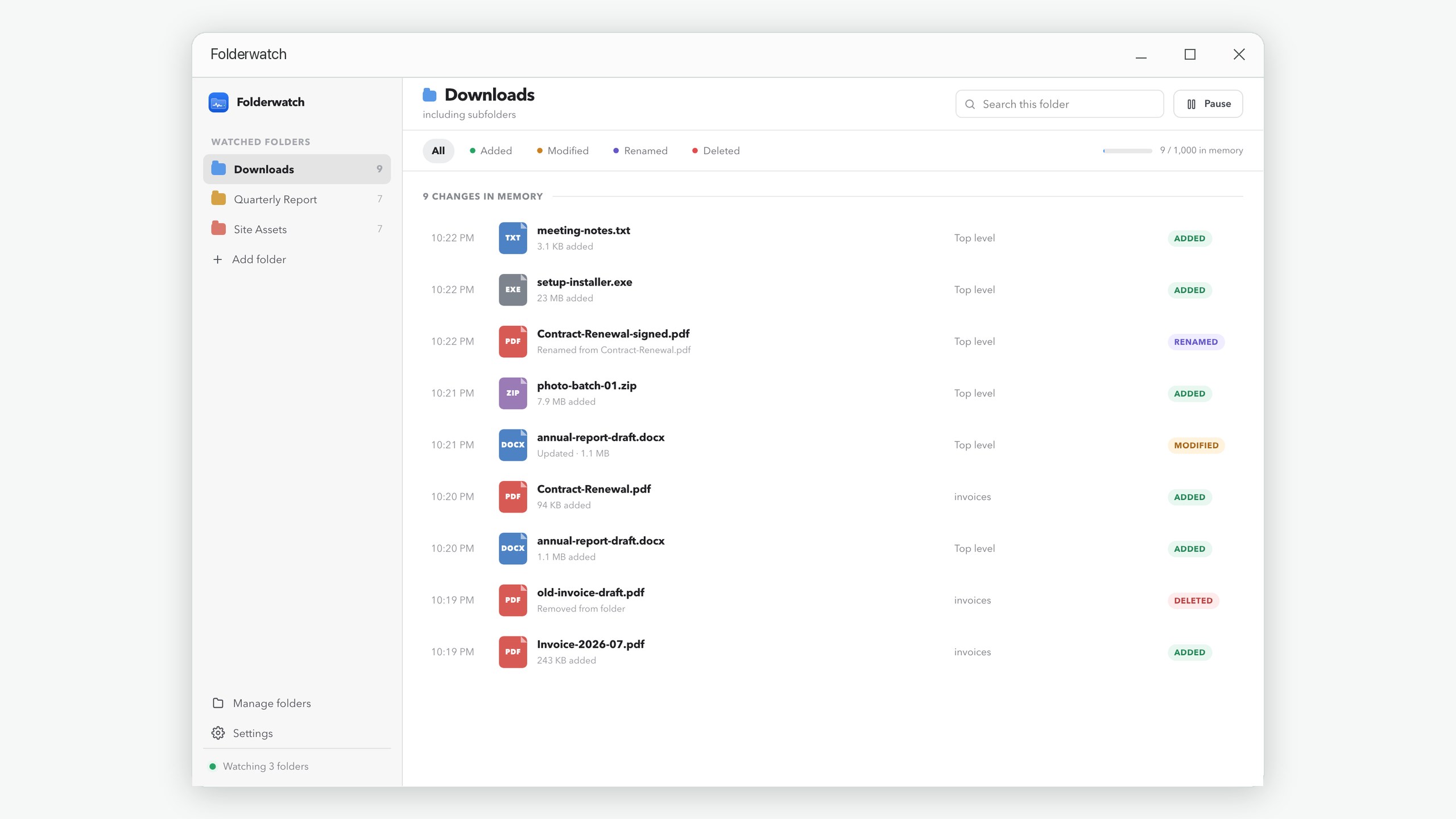 Folderwatch: Real-Time Folder Monitor