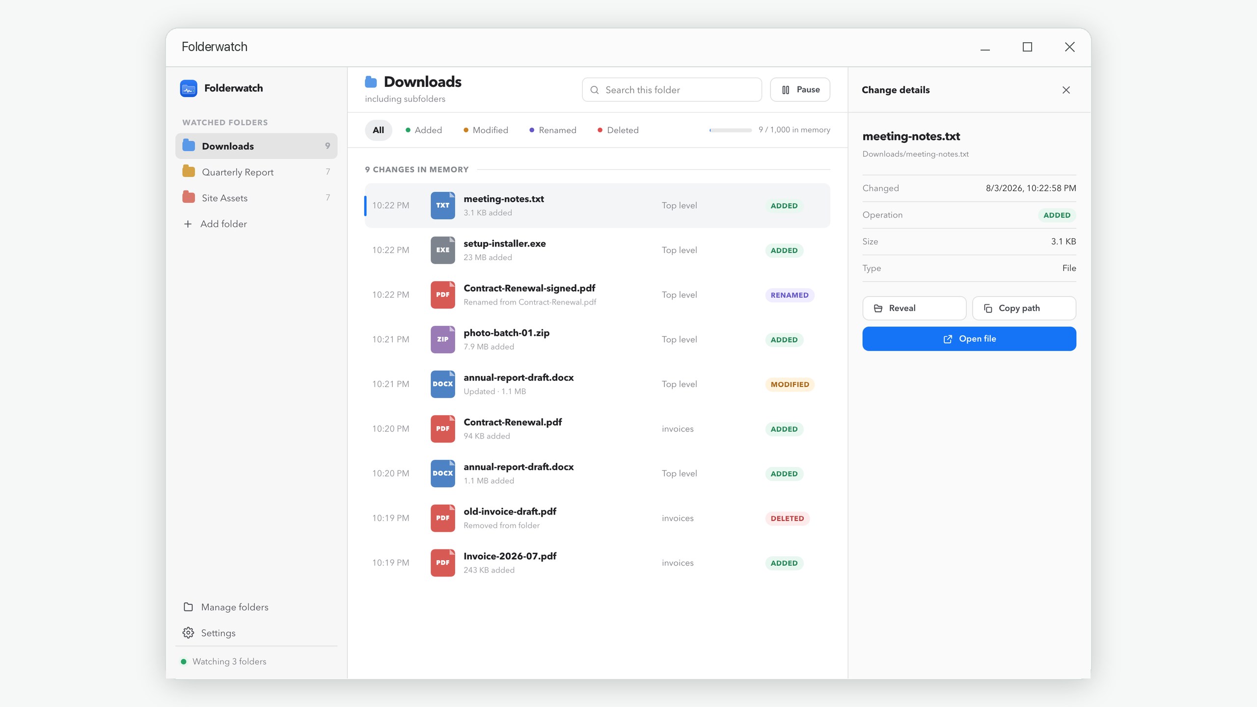 Folderwatch: Real-Time Folder Monitor