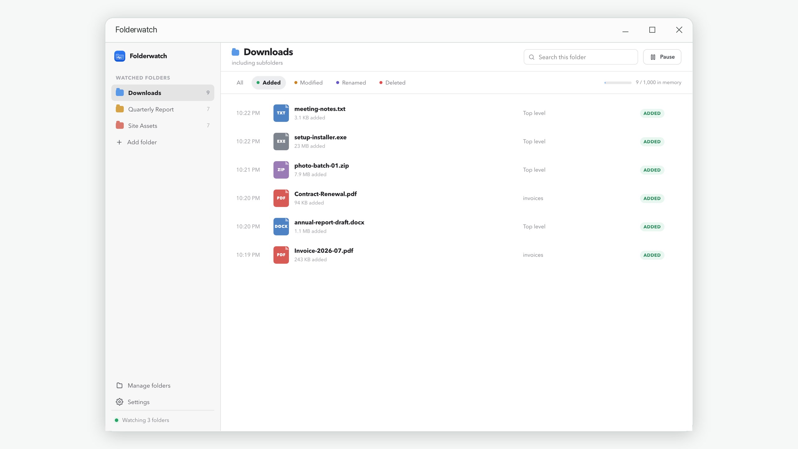 Folderwatch: Real-Time Folder Monitor