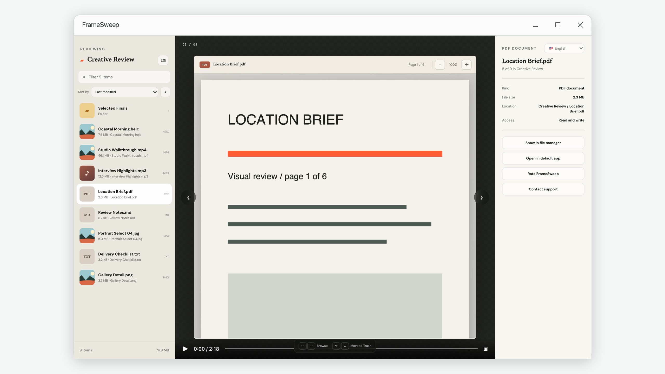 FrameSweep: Visual File Review