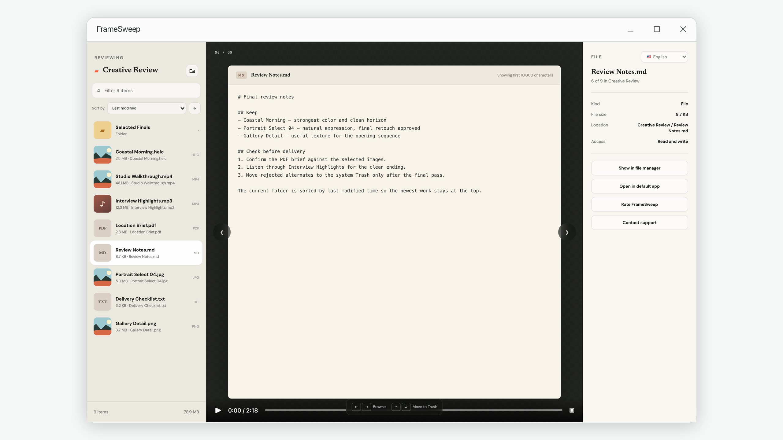 FrameSweep: Visual File Review